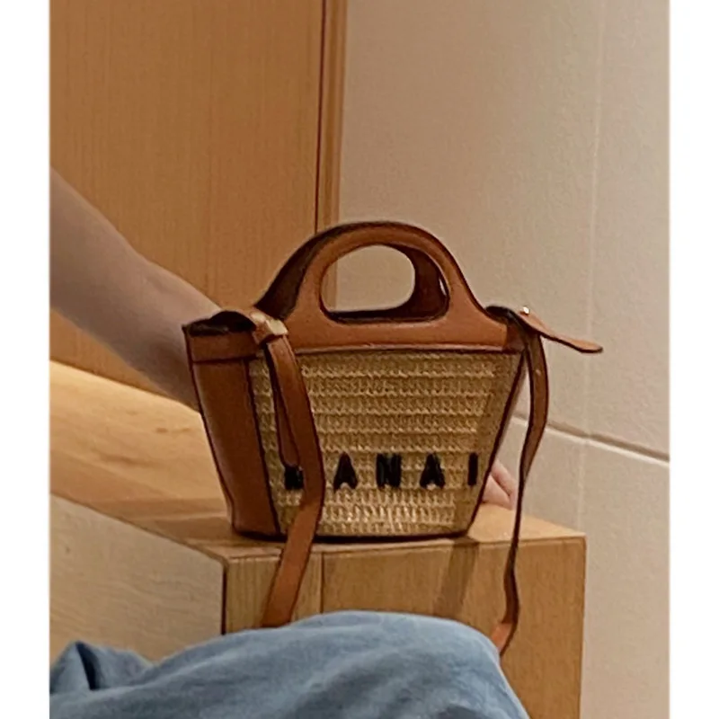 Luxury Straw Basket Bag Women Handbags Splicing Letter Shoulder Crossbody Bag Bohemian Rattan Bags for Women 2024 Designer Bags