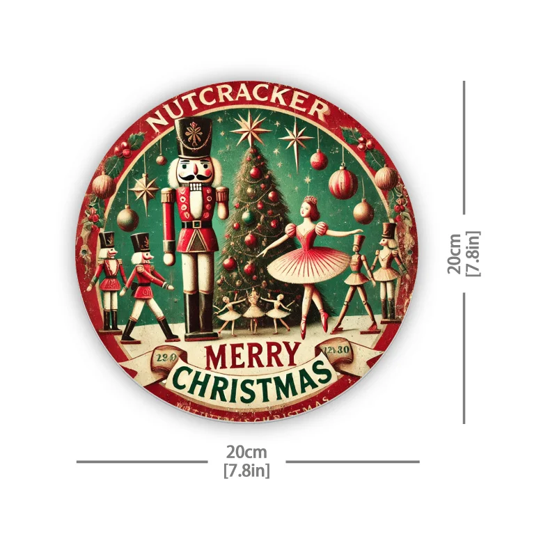 Christmas Nutcracker-Themed Metal Wall Sign, 8x8 Inch Round Iron Decor for Bar, Cafe, Club, Kitchen