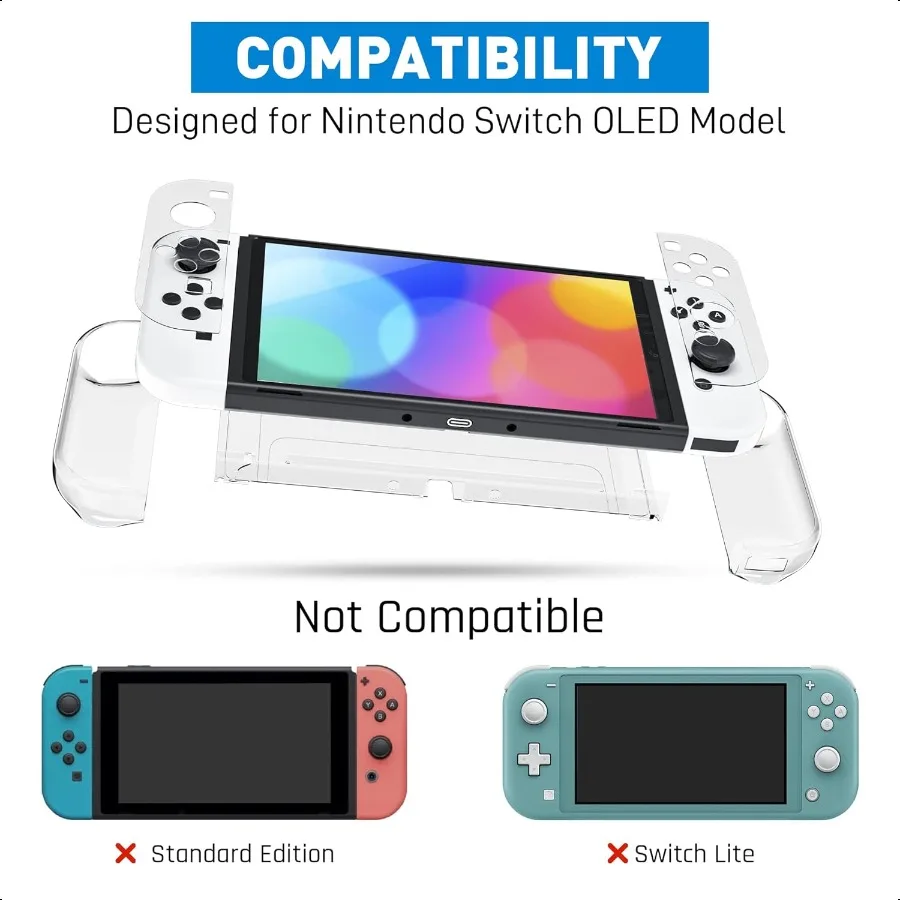 [إصدار Impd] حافظة شفافة قابلة للإرساء للتبديل OLED 2021 غطاء حماية لجهاز Switch OLED و Joy Con Controller قوي