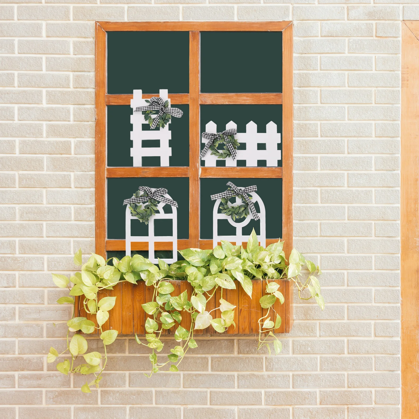 

4Pcs Christmas Window Hanging Decorations Wooden Arch Farmhouse Window Signs Rustic Door Wreath Fence Home Wall Decor