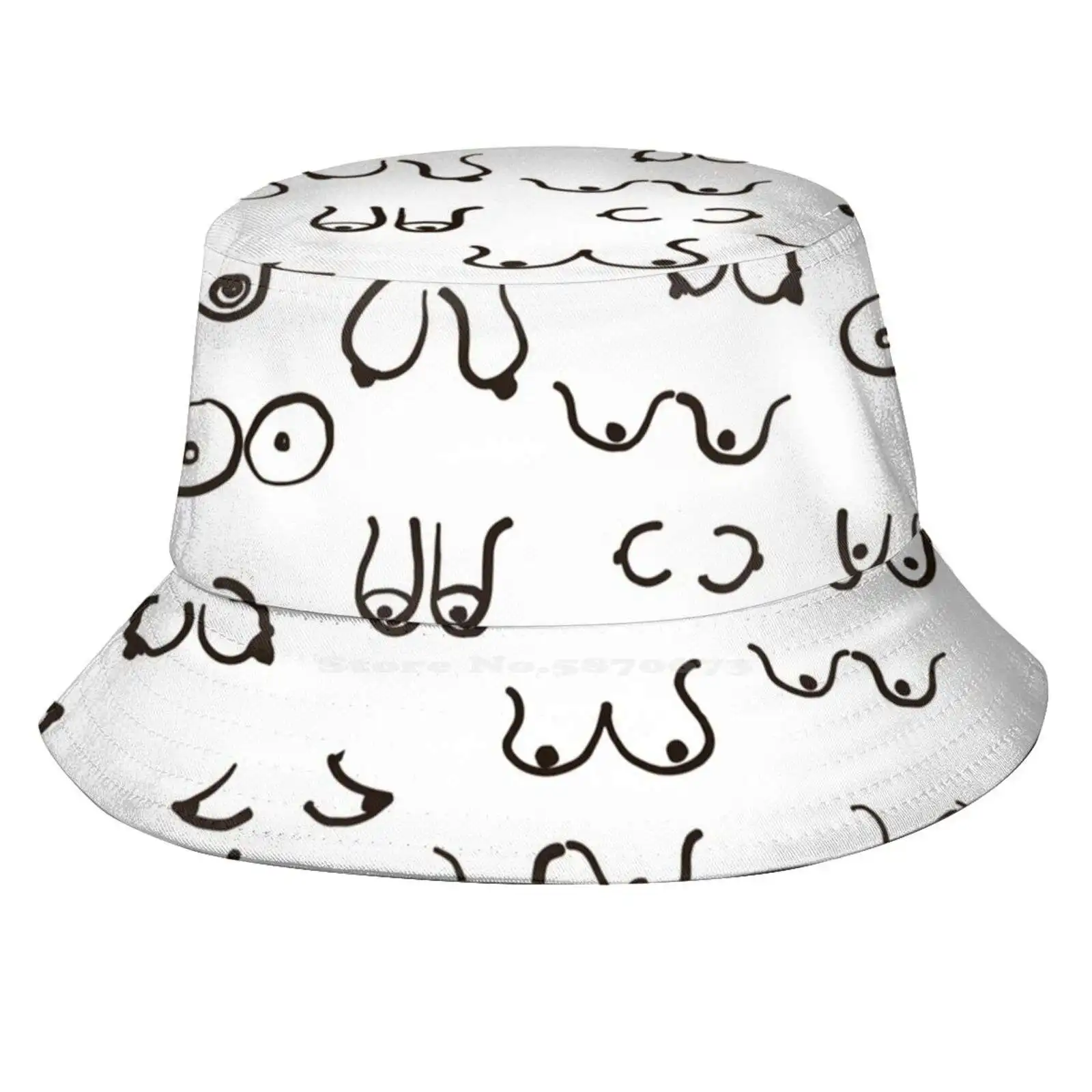 Boobs Sketch Black And White Sun Cap Fisherman Hat Bucket Hats Boobs Humor Pattern Spring Woman Fight Breast Cancer Proud Girl