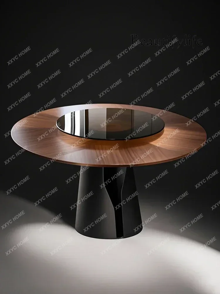 Retro Parquet Solid Wood Travertine Rock Slab Dining Table Round Simplicity High Sense Antique Living Room Home