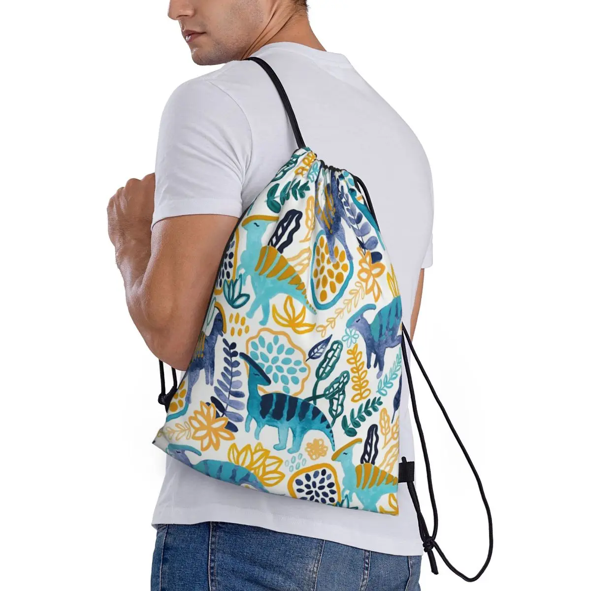 

Gouache Parasaurolophuses Backpacks Portable Drawstring Bundle Pocket Sports Bag Book Bags for Man Woman Students
