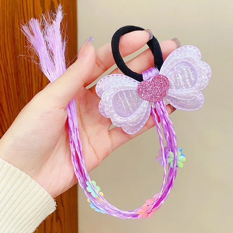 1PC Cute Girls Colored Bow Wigs Ponytail Headbands Rubber Bands Beauty Hair Bands Headwear Kids Hair Accessories Hair Ornament