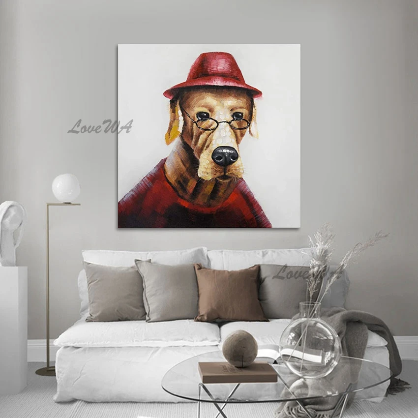 

Animal Acrylic Painting Artwork Modern Abstract Textured Unframed Room Decoration Painting Dog Picture Wall Art Canvas GIft