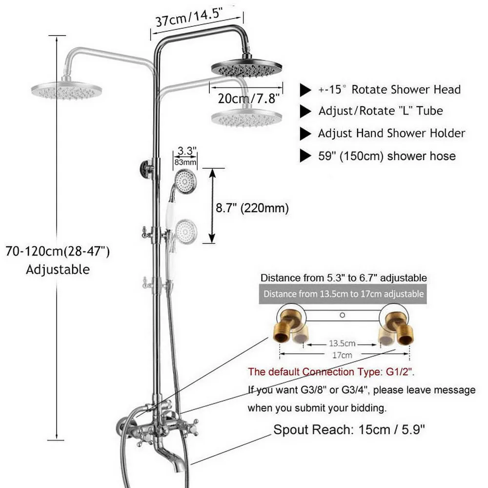 Polished Chrome Bathroom Rainfall Shower Faucets Set Double Handle Mixer Tap Faucets Wall Mounted Bath Showers Sets zcy326