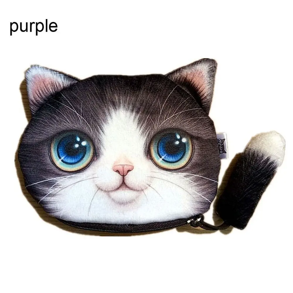 New Woman Cute Design Cartoon Cat Zero Wallet Big Face Small Tail Cat Cat Head Meow Coin Bag with Zipper