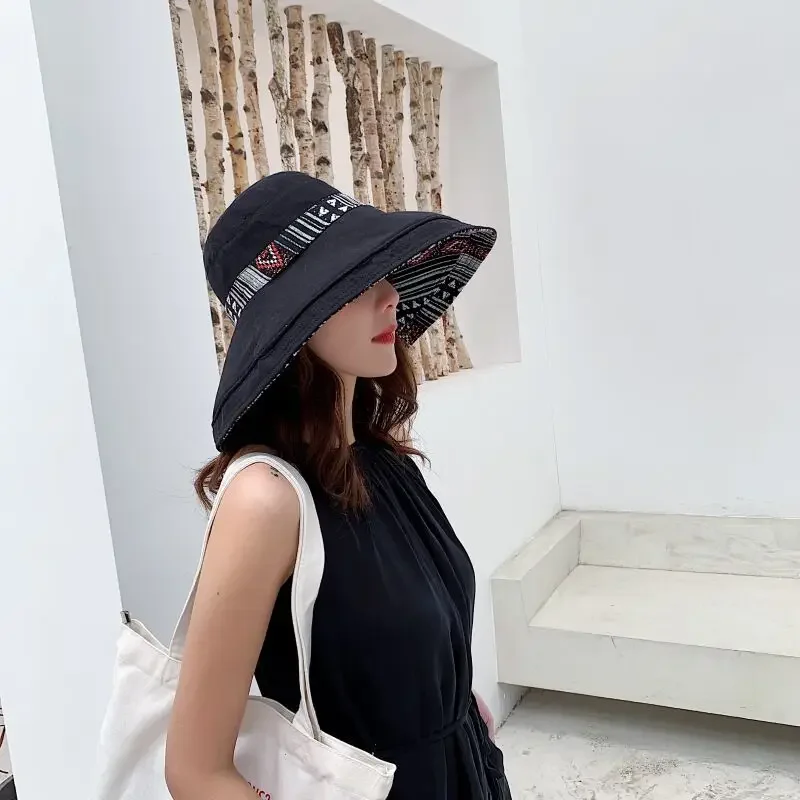 Double sided Fashion Pattern Bucket Hat Women Summer Cotton Breathable Bob Caps Outdoor Casual Dome Panama Sun hats
