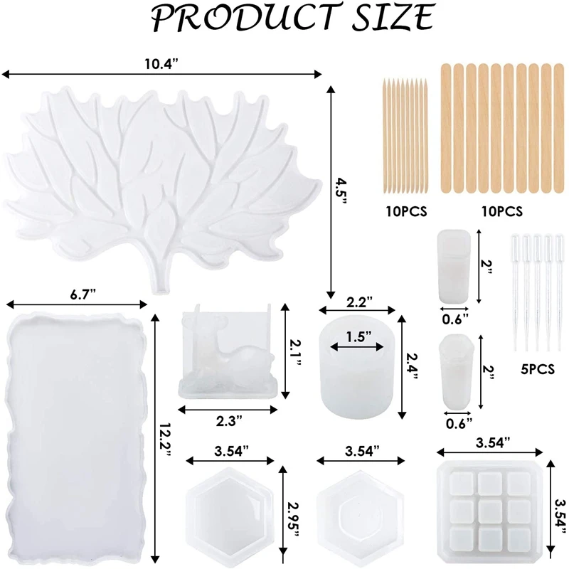 Moldes de silicona para Resina epoxi, caja de moldes con barra colgante de ciervo, organizador de pintalabios, 34 piezas