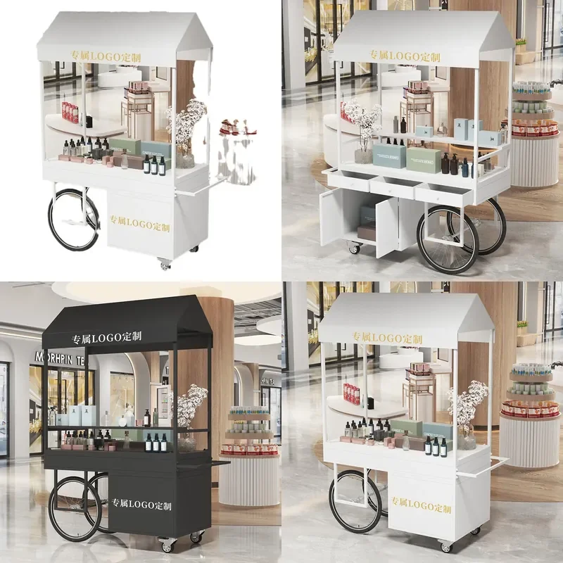 Wrought Iron Mobile Food Cart with Drawers Outdoor Market Stall Truck for Mall Promotion Dining Display