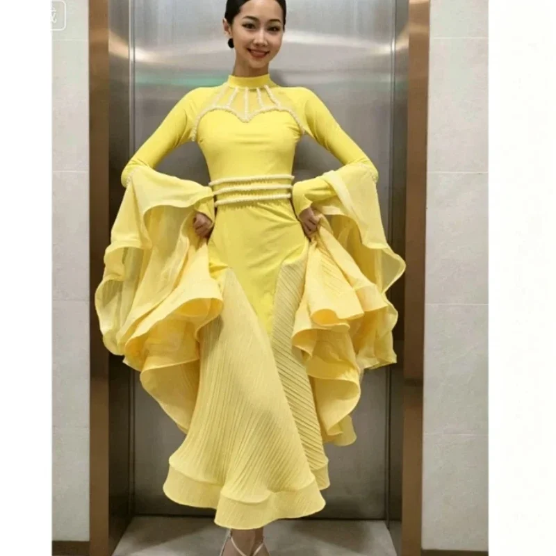 

Modern Ballroom Dance Dress Women, Flared Big Skirt Elegant Outfit For Waltz Modern Dance Stage Performance Costume