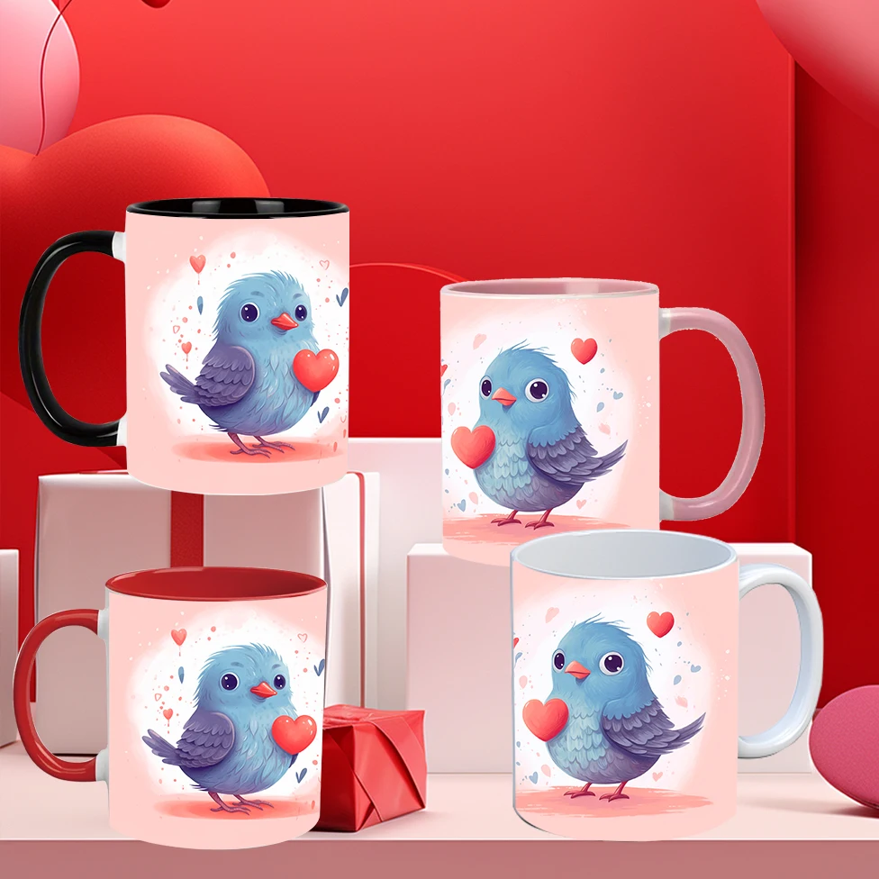 11oz Ceramic Coffee Mugs with Handle 3D Print Love Birds Drink Cups Valentine's Day Gifts For Girlfriend Couple Cups Anniversary