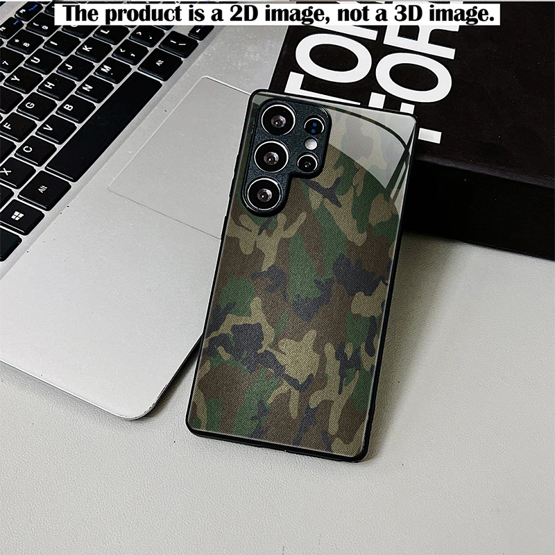 2D Printed Army Green Brown Black Camo Glass Phone Case Shockproof Full Cover For Samsung Galaxy S & A Series