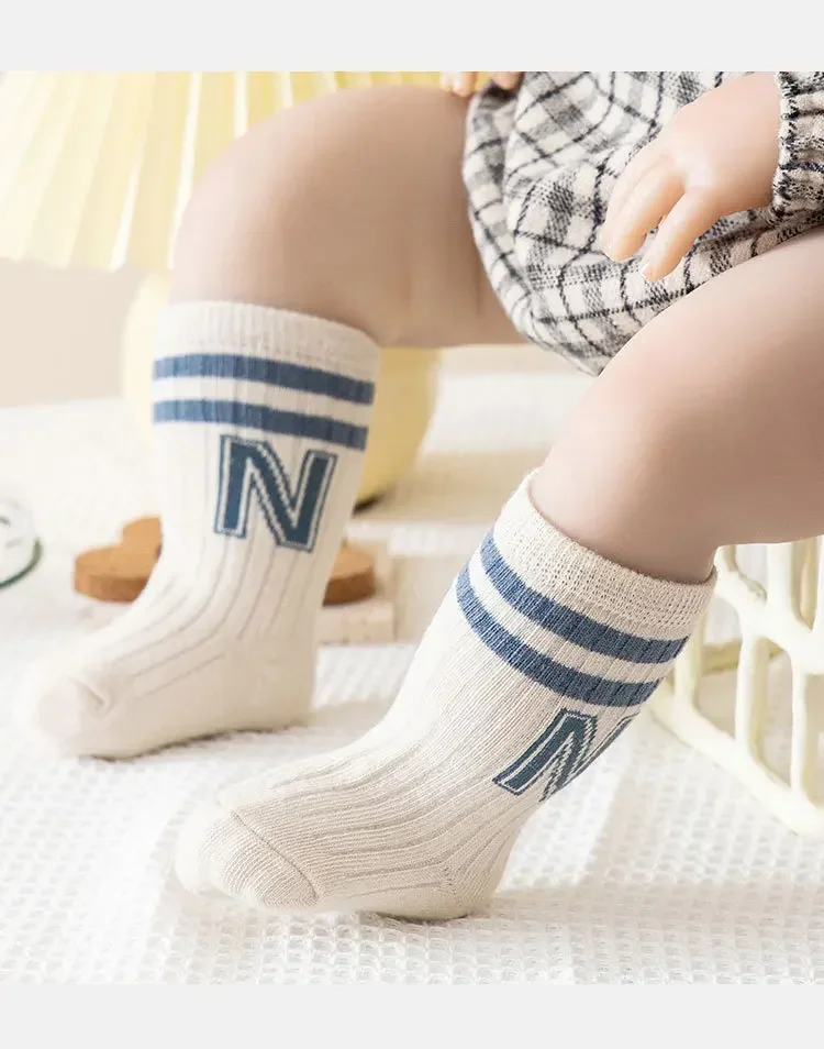 Fashion Stripped Baby Socks Korean Soft Cotton Breathable Elastic Middle Tube Socks Toddler Infant Kids Casual Short Socks