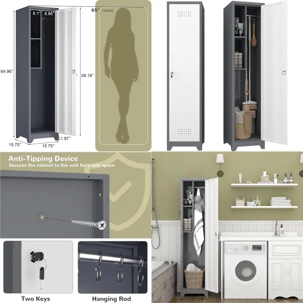 

Серо-белый шкаф для хранения в гараже с функциями хозяйственного и хозяйственного шкафов-пеналов для дома, офиса и спортзала