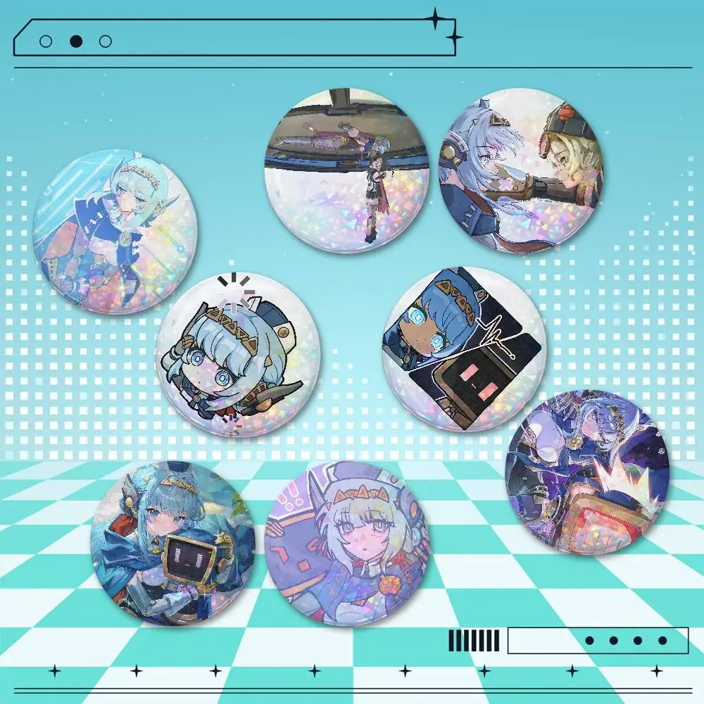 Ineffa Genshin Impact 2 Pieces Anime Holographic Badge Pins 25/32/44/58/75mm Round Brooches for Bag Backpack Hat Decor Fan Colle