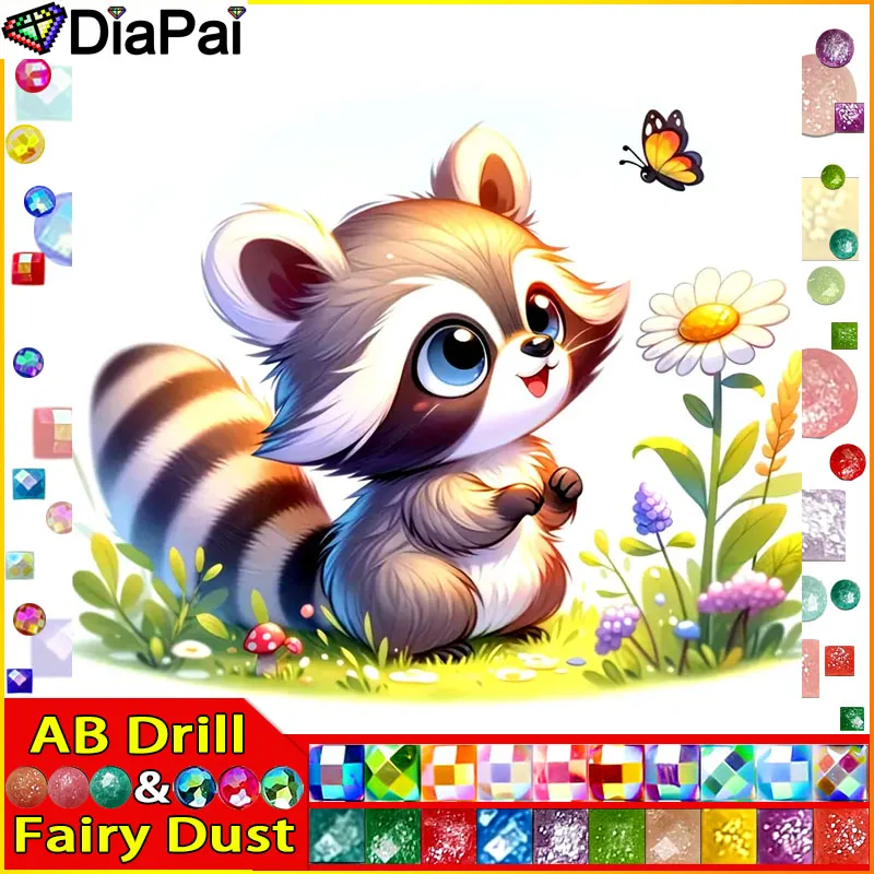 

DiaPai Fairy Dust AB Алмазная картина "Бабочка енота" Полная квадратная/круглая дрель Настенный декор Инкрустация Смола Вышивка Ремесло