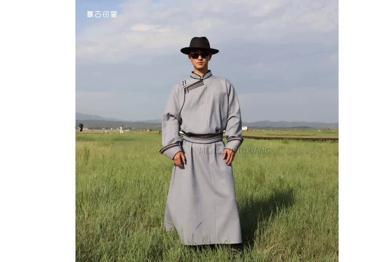 Chinese Ethnic Style Mongolian Elements Men's Long Robe Stage Performance Mongolian Robe
