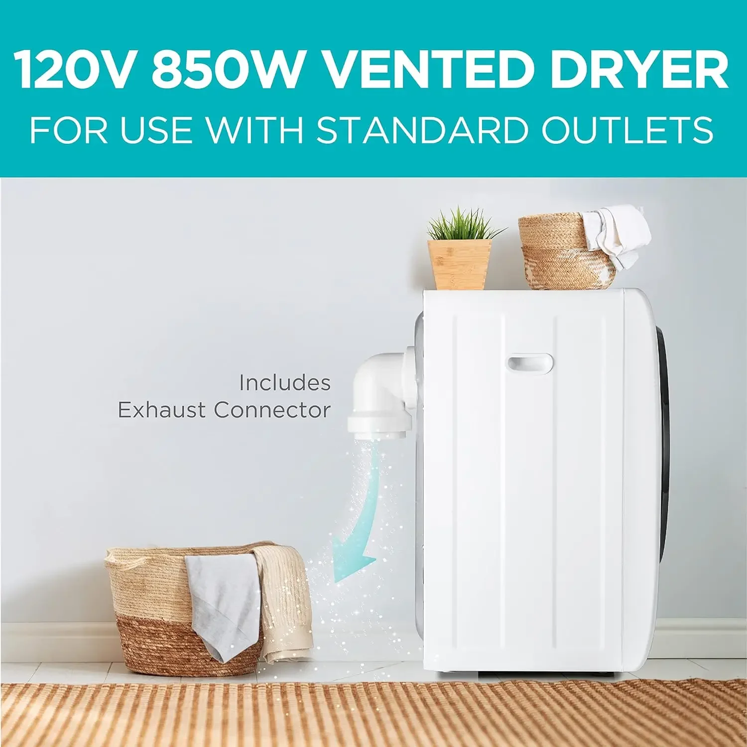 Compact clothes dryer, 850W electric dryer, 120V ventilated portable dryer (with stainless steel drum)