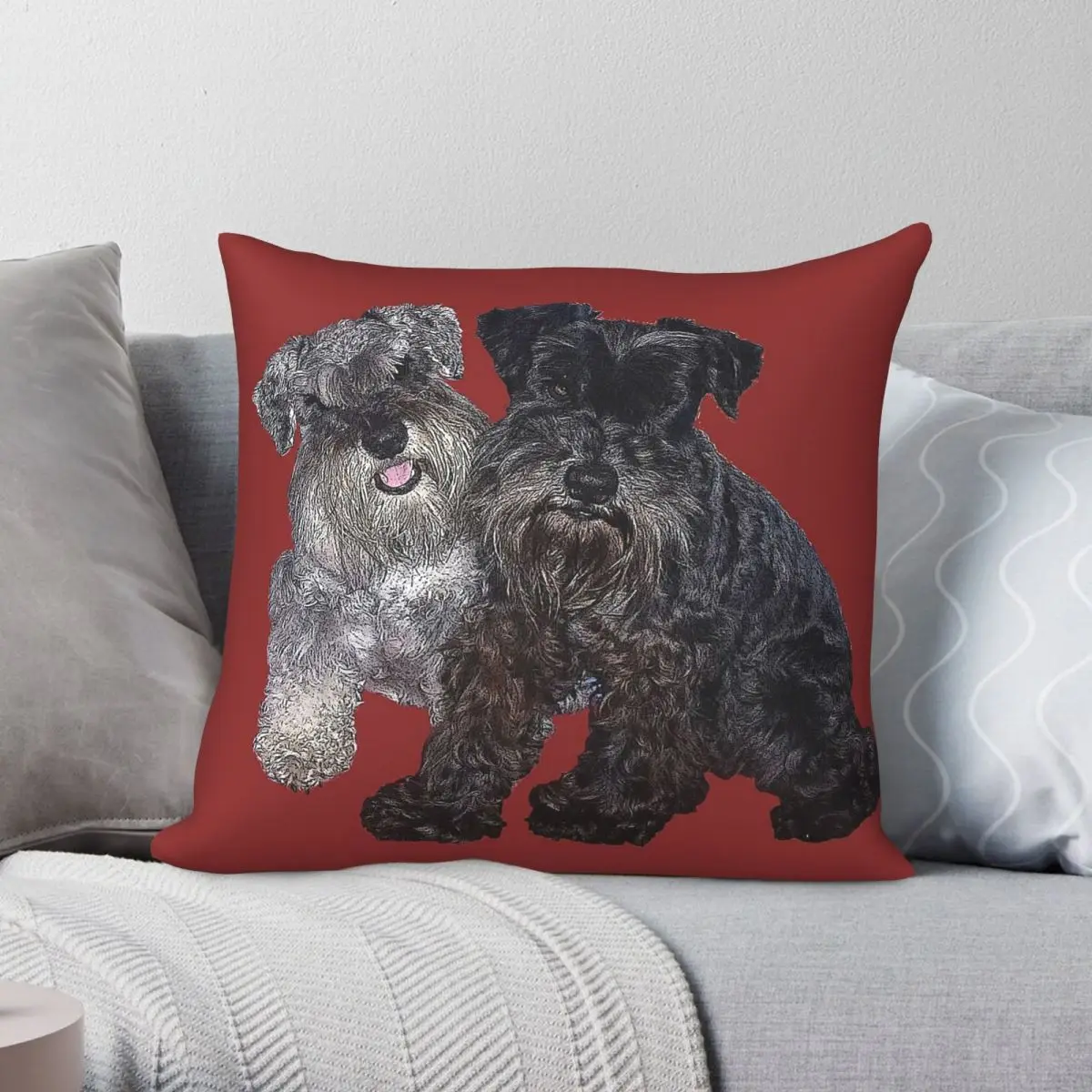 Miniature Schnauzer Buddies Square Pillowcase Polyester Linen Velvet Pattern Zip Decor Pillow Case Bed Cushion Case