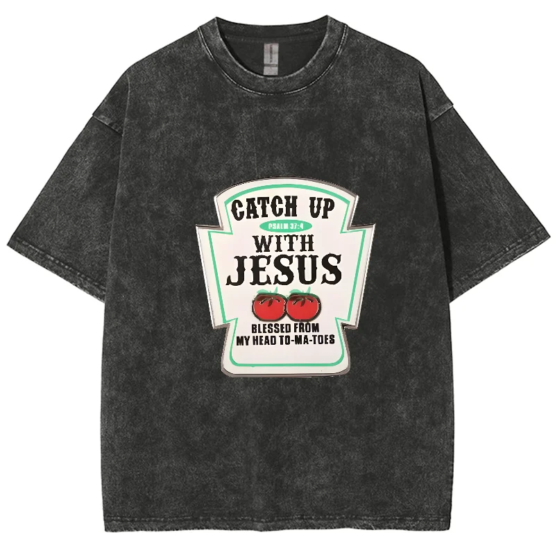 

Jesus Letter Print Women's Wash T-Shirt Oversized Loose Unisex Half Sleeve American Retro Minimalist Top 2024 Summer Hot Sale