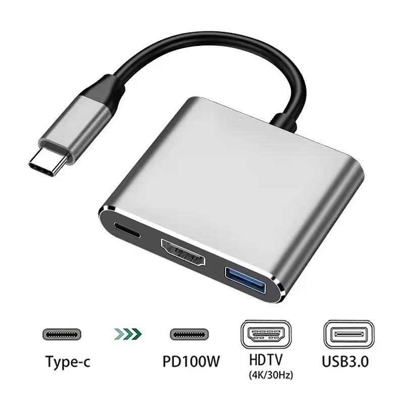 3 IN 1 USB C HUB TYPE-C to HDTV Adapter TYPE C Extension Cable USB 3.0 Converter HDMI-compatible Splitter For PC Laptop Macbook