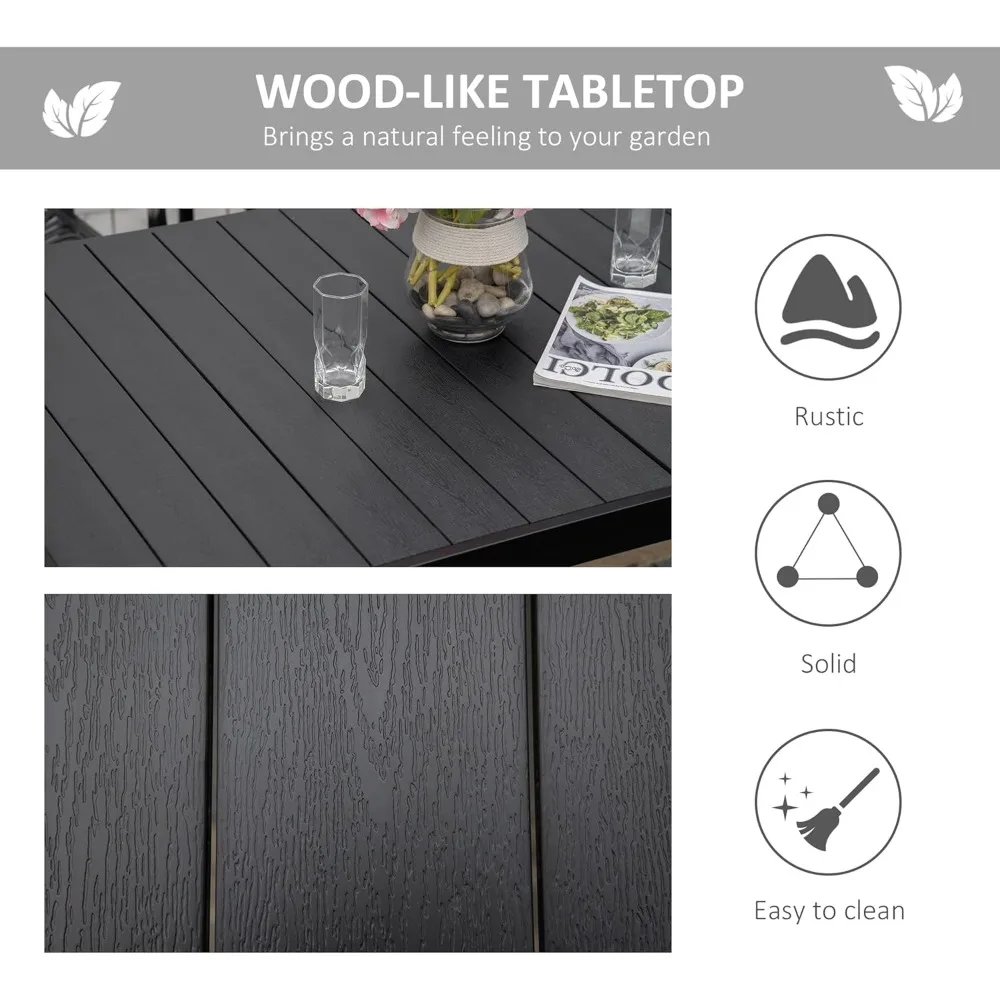 طاولة طعام خارجية تتسع لـ 6 أشخاص، طاولة فناء مستطيلة، أرجل معدنية من الألومنيوم للحديقة والحديقة والفناء والخشب