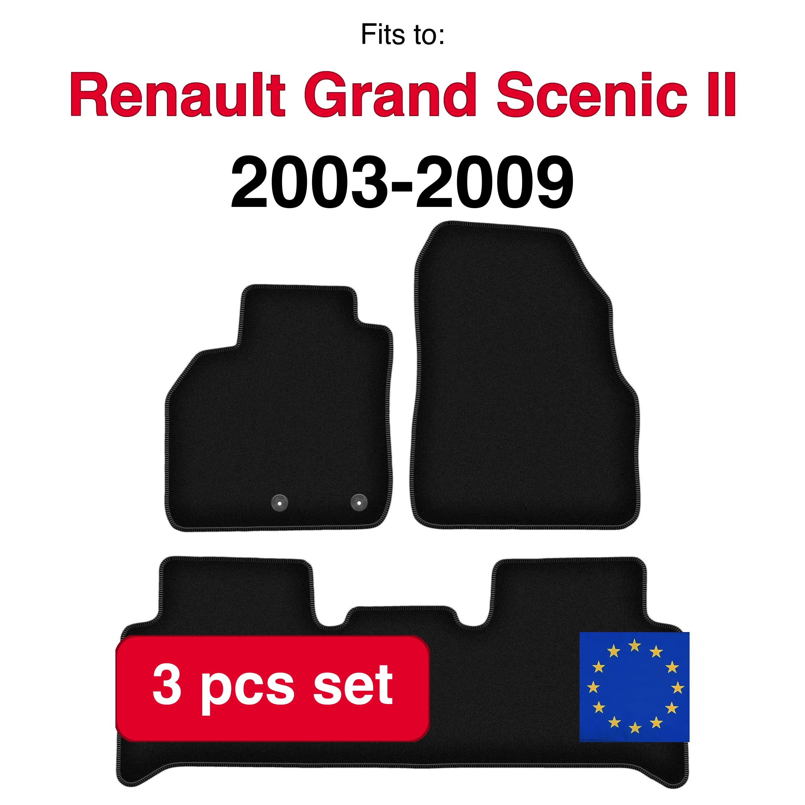 Velour tapijtset voor Renault Scenic II minivan (2003-2009) - Zwart (3 stuks) automatten set