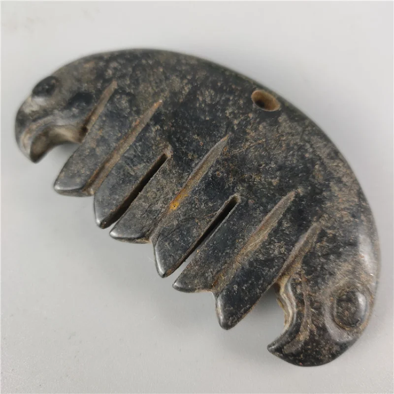 Antique Miscellaneous Natural Aged Crafts Leather Shell Iron Stone Double Phoenix Comb Red Mountain Culture Pendant Hanging Orna