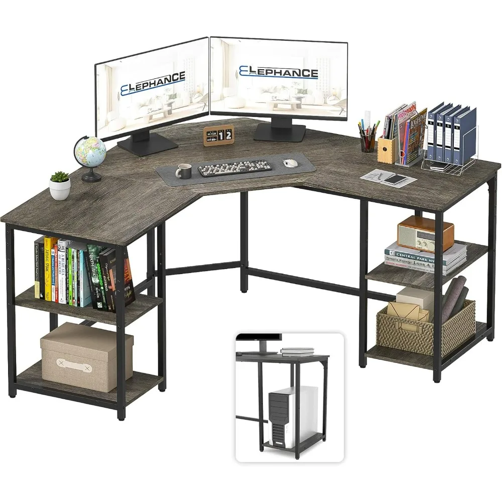 

Large L-Shaped Computer Desk with Shelves, Corner Desk, Home Office Writing Workstation, Gaming Desk PC Latop Table with Storag