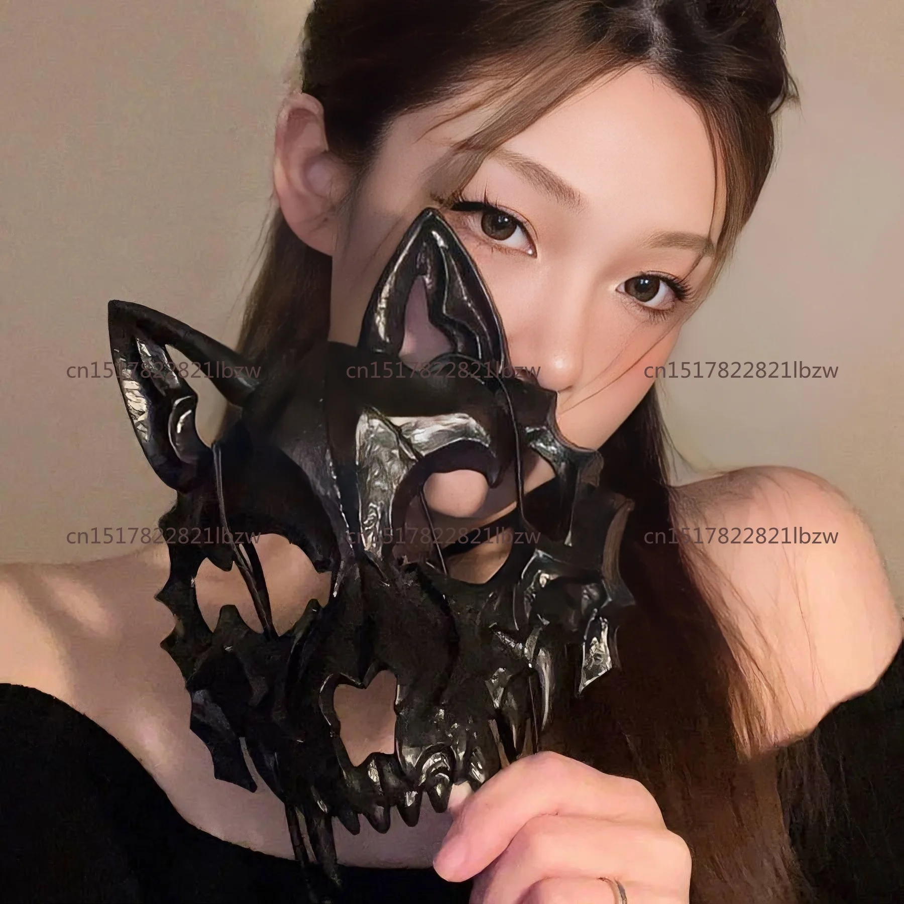 Halloween two-dimensional half-face mask Tiger Yasha Tengu human wolf Mask party performance dress up props