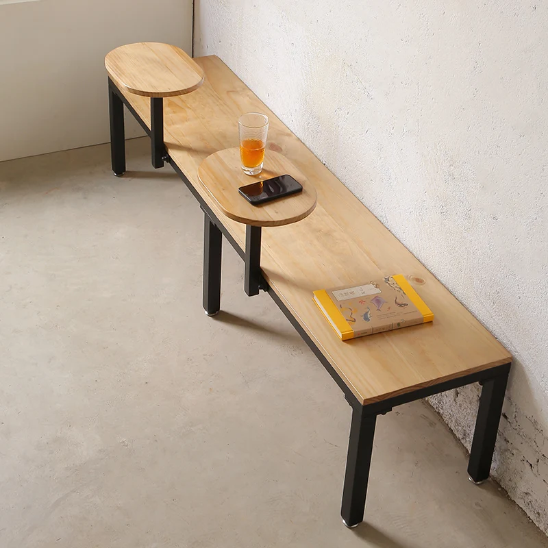 Milk Tea Shop Booth Sofa Against The Wall Waiting Area Cafe Commercial Solid Wood Table Chair Long Bench Table Integrated