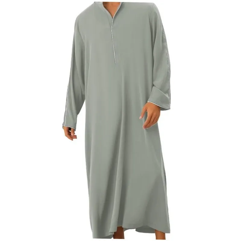 

Casual Long Robe Shirt for Men Simple Design Arab Style Muslim Clothing Standard Fit PU Leather One-Piece Velvet Easy Care