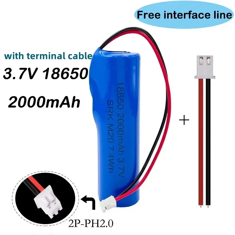 PURFIELD 18650 batería de litio recargable 3,7 V 2000mAh con PCB PH2.0-2P batería para pesca luz LED Altavoz Bluetooth