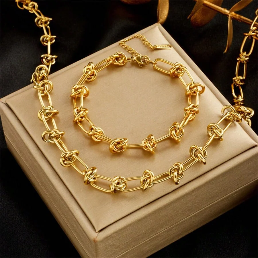 Men'S Fashion Necklaces - Punk-Set aus Halskette und Armbändern aus