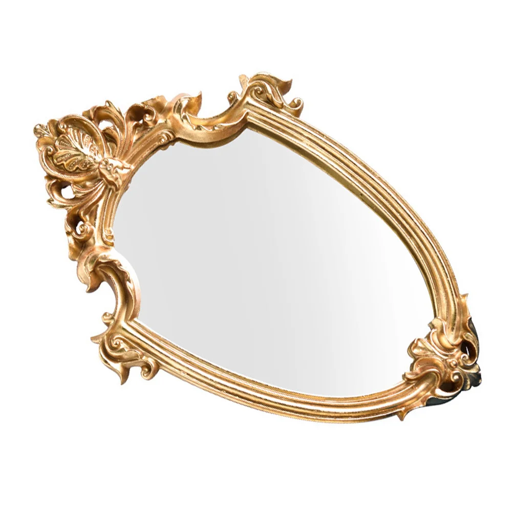 

Vintage Embossed Wall-Mounted Mirror European Style Retro Decorative Makeup Mirror for Bathroom Salon Household