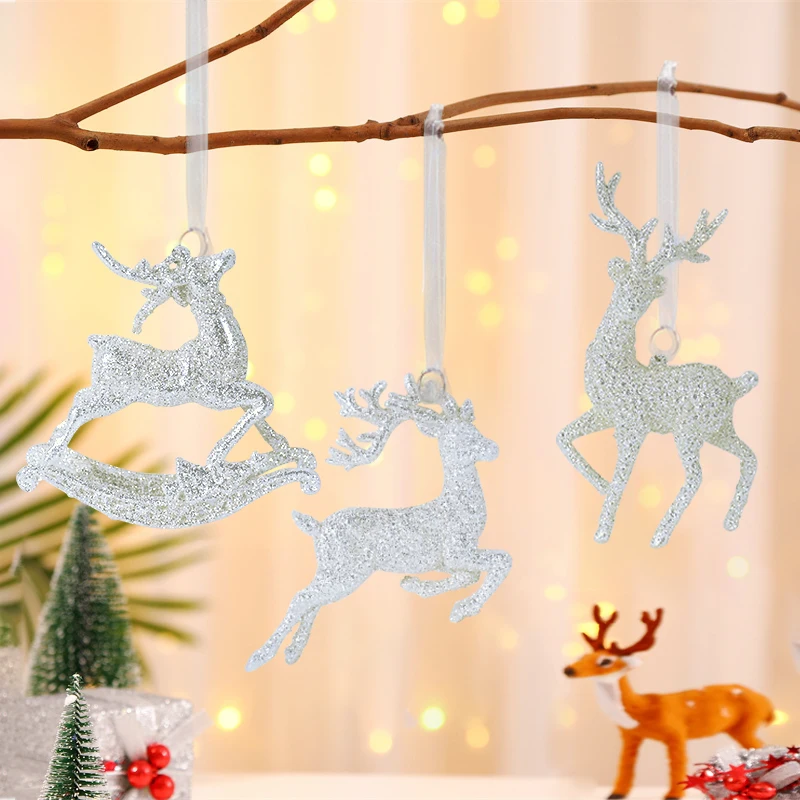 2024 Christmas Deer Pendant Glitter Elk Xmas Tree Hanging Oranment For Home Birthday Cake Decor Xmas Navidad Natal New Year Gift