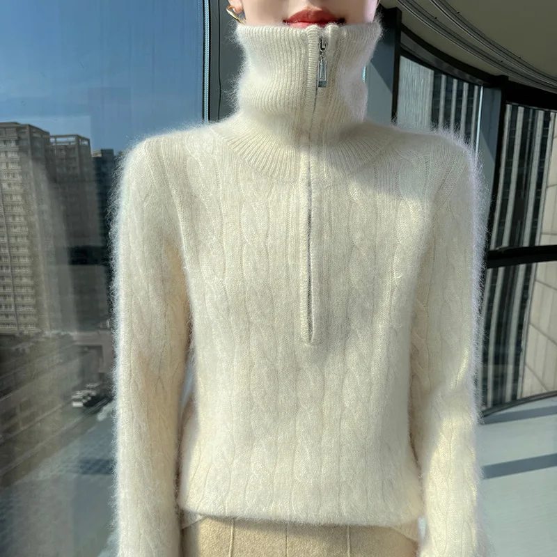 المرأة الخريف الشتاء سترة سميكة 100% المنك النقي الكشمير شبه البريدي التلبيب البلوز عادية فضفاض المقلية العجين التقلبات