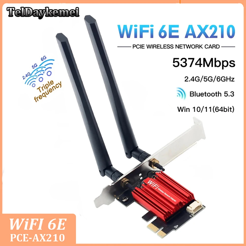 AX210 Wi-Fi 6E Bluetooth 5.3 Tir Band PCI-E WiFi Adapter 2.4G/5G/6GHZ 802.11AX Wireless Adapter For PC/Desktop Win10/11