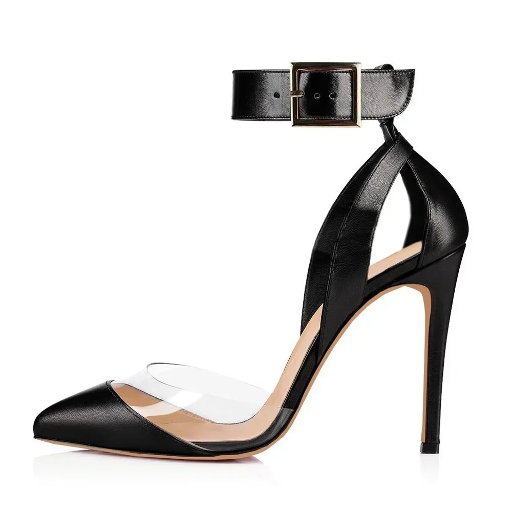 

Women Sandals 11 cm Sexy Hollow Transparent Ankle Strap High Heels 2025 Summer Pointed Toes Pumps Party Wedding Dress Shoes