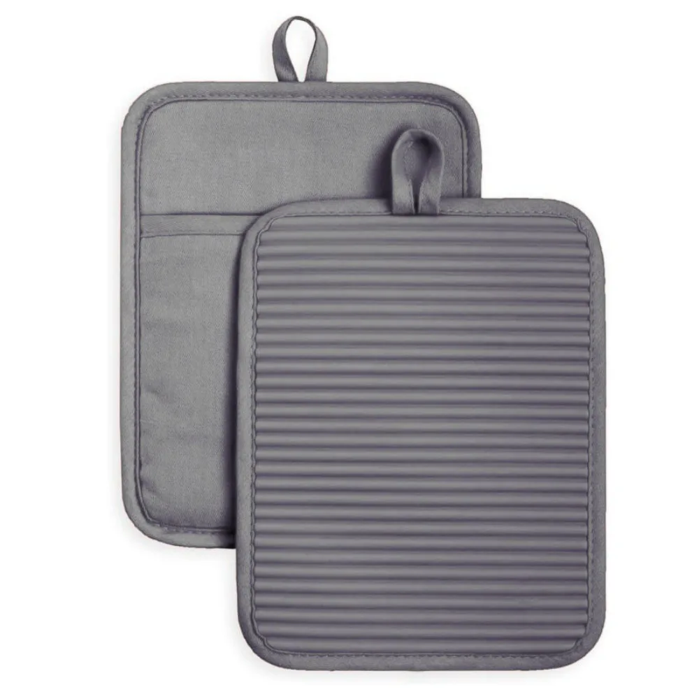 Ribbed Soft Silicone Pot Holder 1-Pack Set, Matte Black, 7
