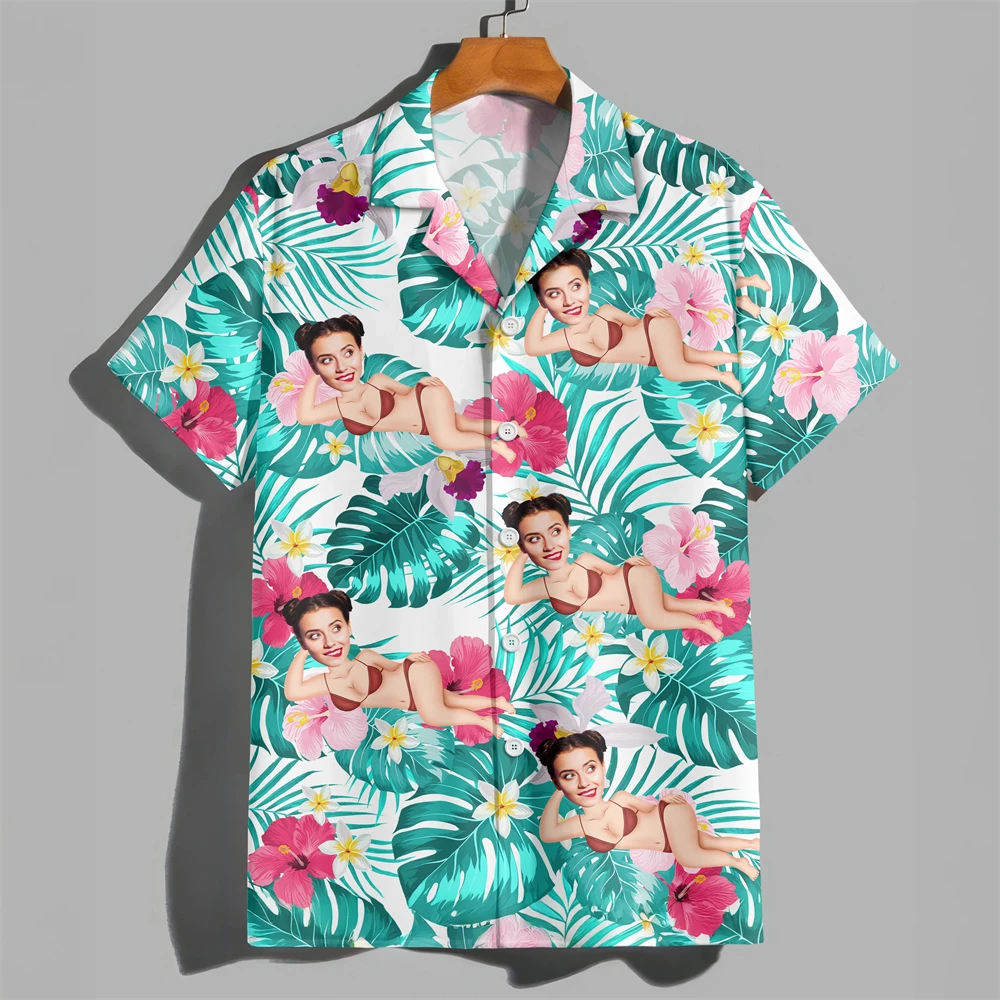 Free Custom Human Photo Hawaiian Shirt Multi Tropical Floral Sport Ocean Surf Print Men Shirts Holiday Gift For Family Couples