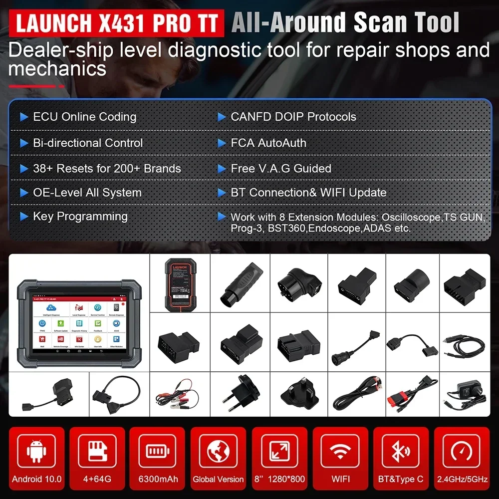 2024 New- LAUNCH X431 PRO TT 8\'inch with DBScar VII VCI Car Full System Diagnosis CAN FD/DOIP/OBFCM Auto OBD OBD2 Scanner