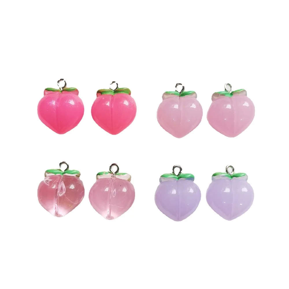 10 Buah Liontin Jimat Resin Datar Persik Transparan untuk Aksesori Pembuatan Perhiasan DIY Dekorasi Gantungan Kunci Kalung Anting