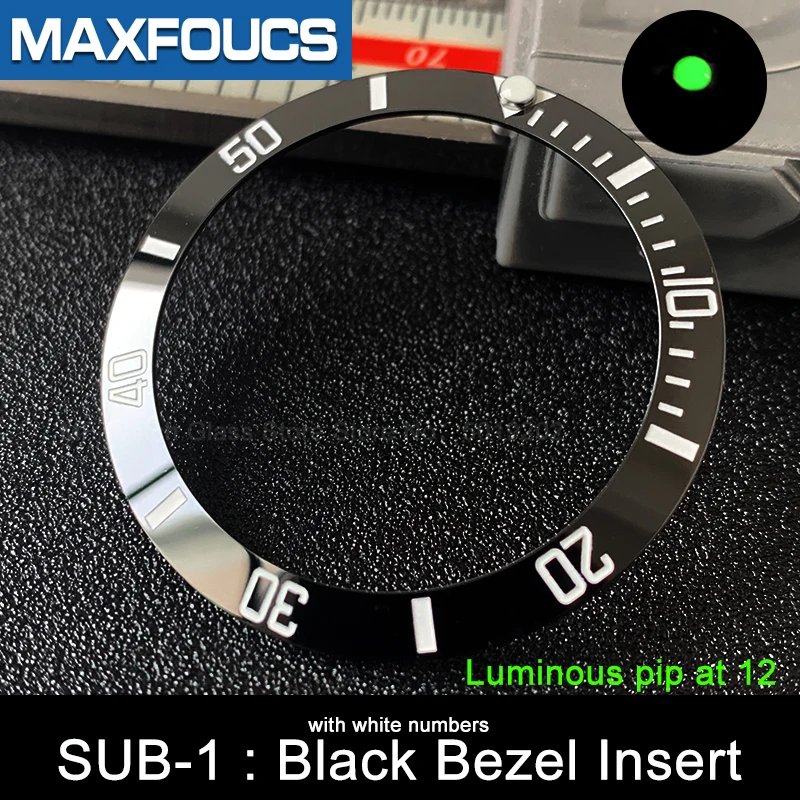 Sloped ceramic bezel insert 38*30.6mm Sub style Luminous pip at 12 For SKX007 SKX011 for Rlx SUBMARINER MOD watch parts