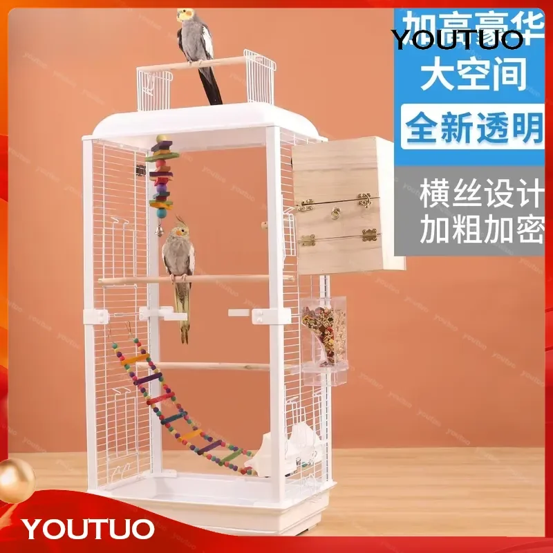 for Transparent Splash Proof Acrylic Horizontal Silk Bird Cage Parrot Cage Large Luxury Villa Station Frame Xuanfeng Starling
