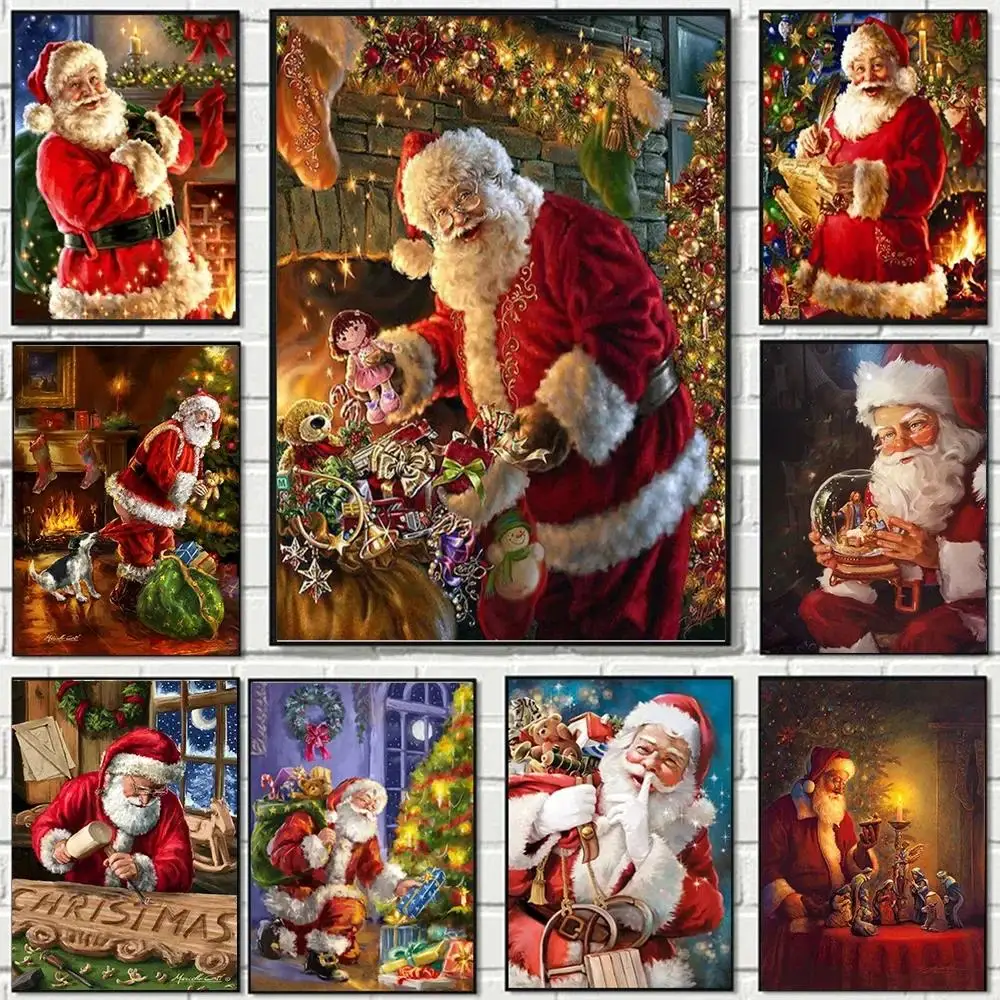 Festliche Weihnachten Weihnachtsmann Schneemann Diamant Malerei Neu 2025, 5D Diy Diamant Mosaik Vollrund Weihnachtsgeschenk Wanddekoration Kunst