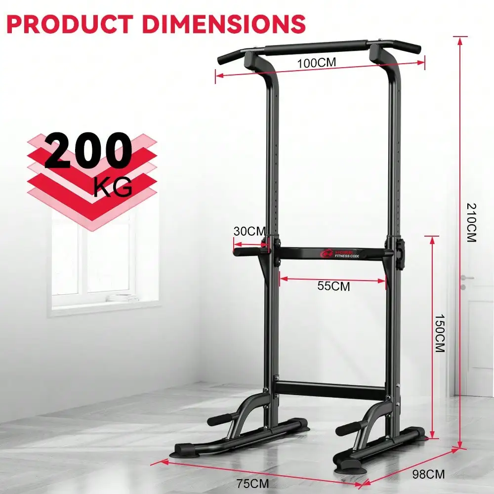 Bigzzia Height-Adjustable Power Tower Dip Station With Pull-Up Bar, Freestanding Multifunction Strength Training Station For Home Gym