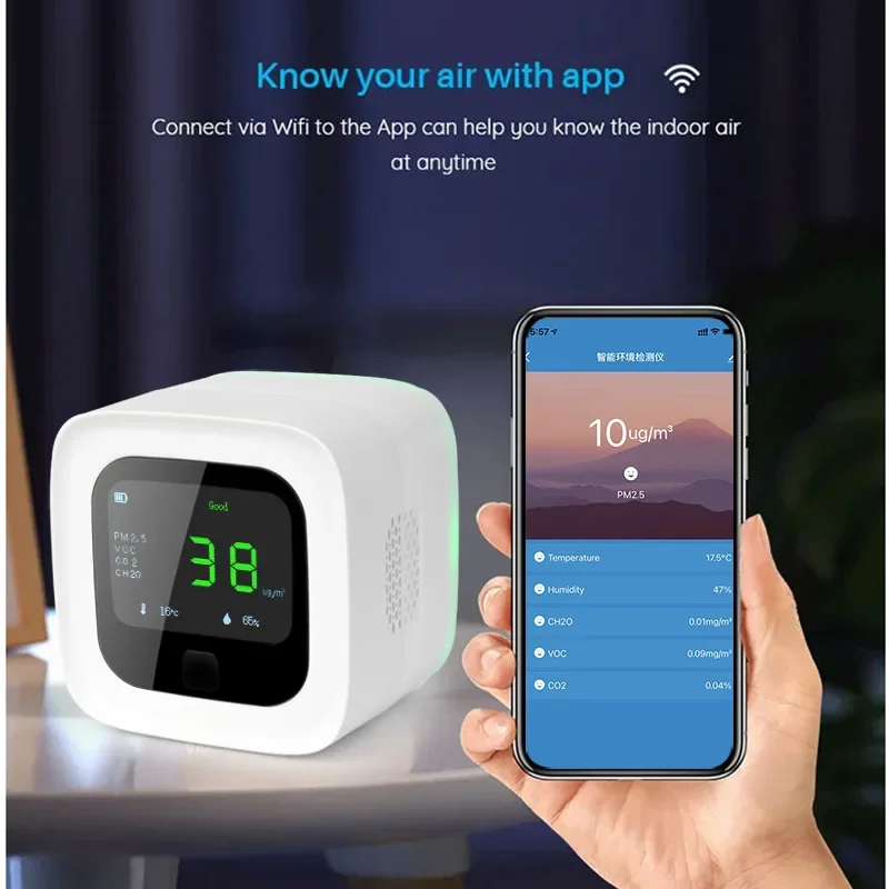 Smart WiFi PM2.5 And Temperature And Humidity Sensor Environmental Detector Tuya Smart Life APP