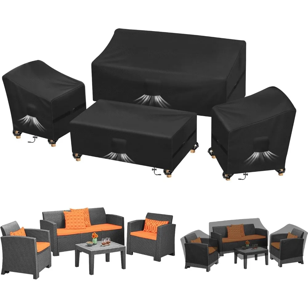 

4-Piece Outdoor Patio Furniture Covers Set, Waterproof Heavy-Duty Oxford Fabric for Chair Sofa (Black)